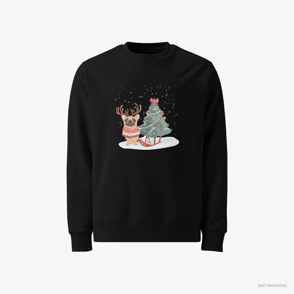 French Bulldog Sweatshirt – Men Black Sweatshirt Classic – with a Christmas Tree (on White Background)