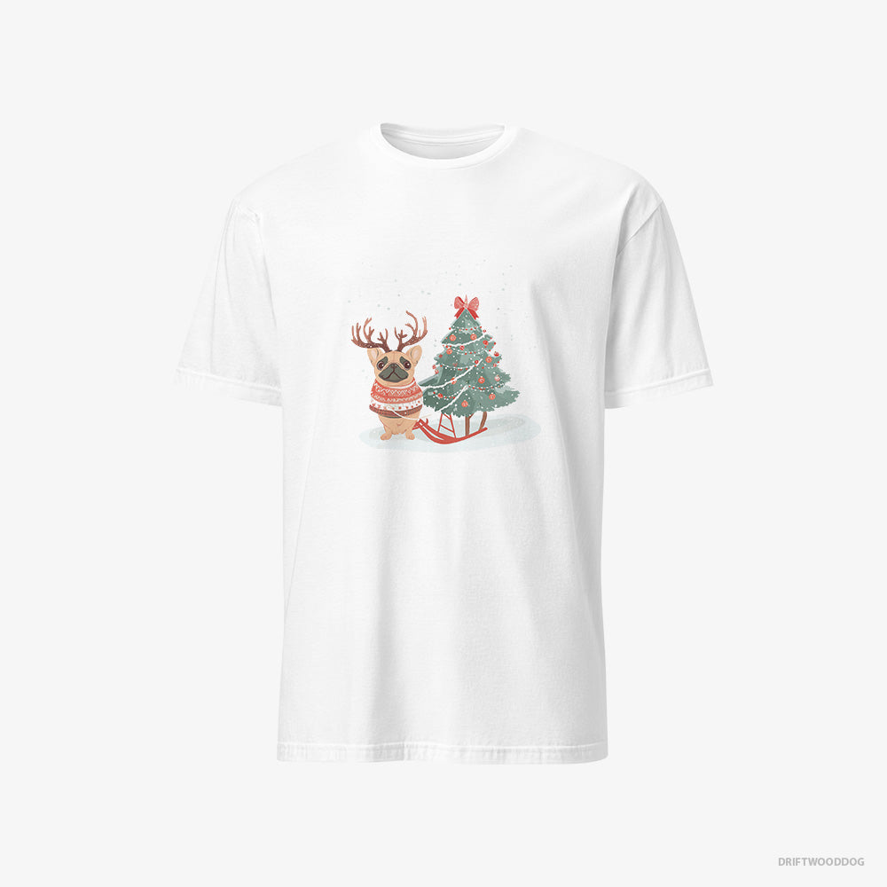 French Bulldog T-Shirt – Men White T-Shirt Classic – with a Christmas Tree (on White Background)