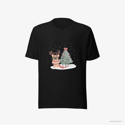 French Bulldog with a Christmas Tree Black T-Shirt