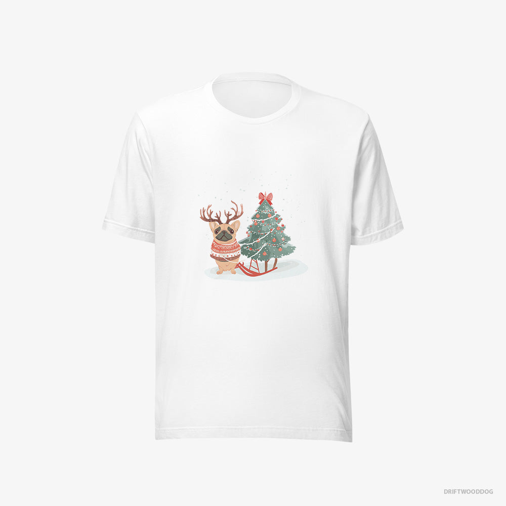 French Bulldog T-Shirt – Women White T-Shirt Eco-Friendly – with a Christmas Tree (on White Background)