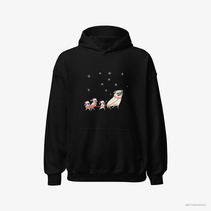 Pug Taking Puppies for a Sled Ride Black Hoodie