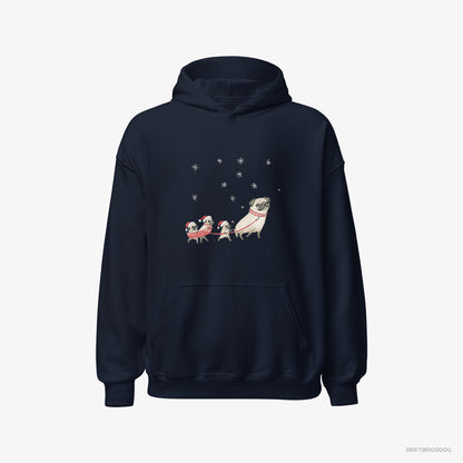 Pug Taking Puppies for a Sled Ride Navy Hoodie