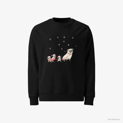 Pug Taking Puppies for a Sled Ride Black Sweatshirt