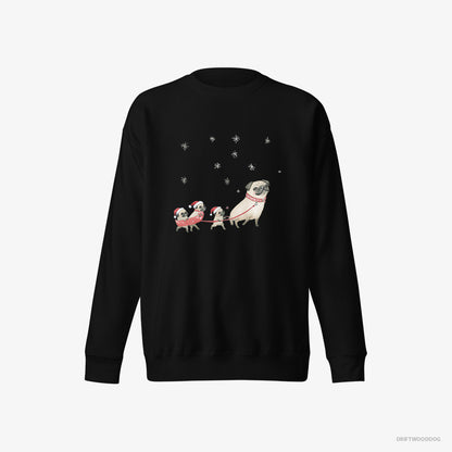 Pug Taking Puppies for a Sled Ride Black Sweatshirt