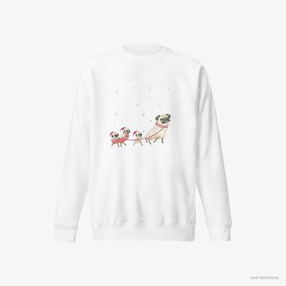 Pug Taking Puppies for a Sled Ride White Sweatshirt