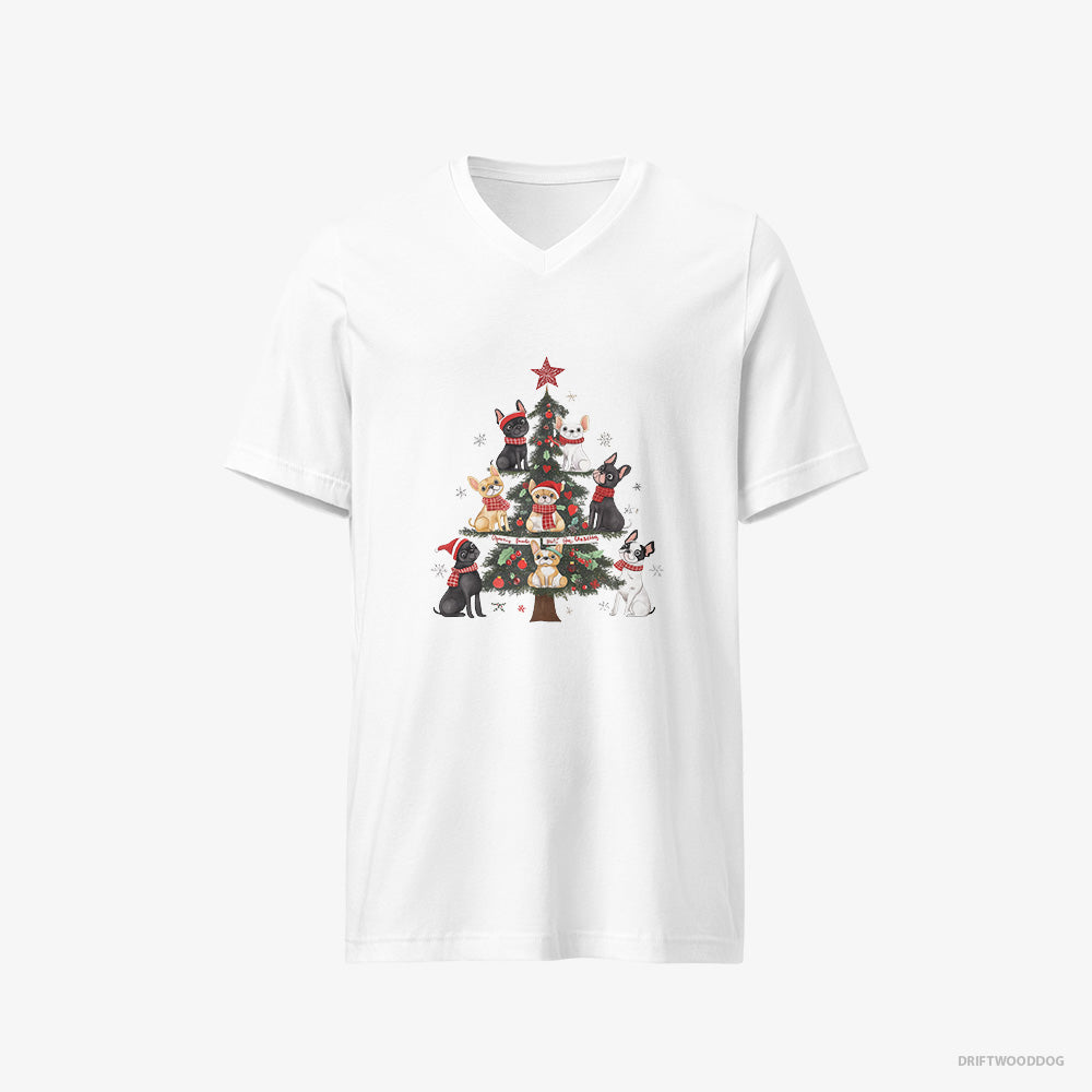 French Bulldog Puppies Climbing the Christmas Tree V-Neck T-Shirt