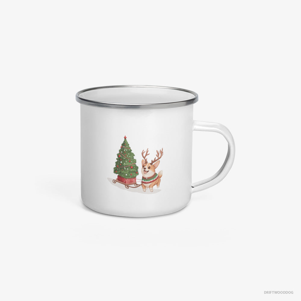 Corgi Pulling a Christmas Tree on a Sled Enamel Mug