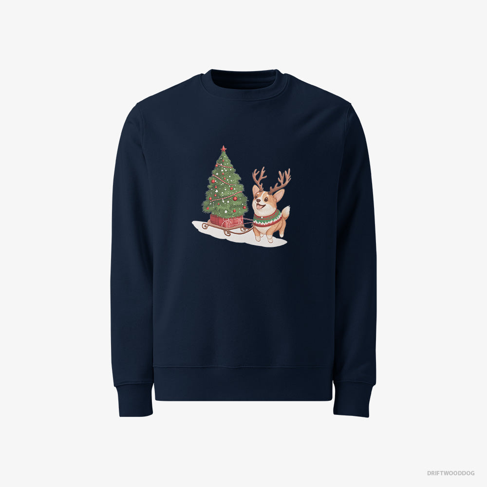 Corgi Pulling a Christmas Tree on a Sled – Men's Sweatshirt Navy – Classic