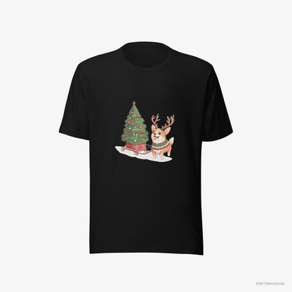 Corgi Pulling a Christmas Tree on a Sled Black T-Shirt