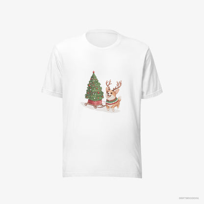 Corgi Pulling a Christmas Tree on a Sled White T-Shirt