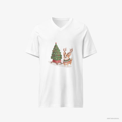 Corgi Pulling a Christmas Tree on a Sled White T-Shirt