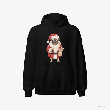 Pug Dressed as Santa Black Hoodie