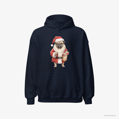 Pug Dressed as Santa Navy Hoodie