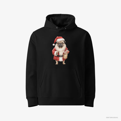 Pug Hoodie – Men Black Hoodie Eco-Friendly – Dressed as Santa (on White Background)