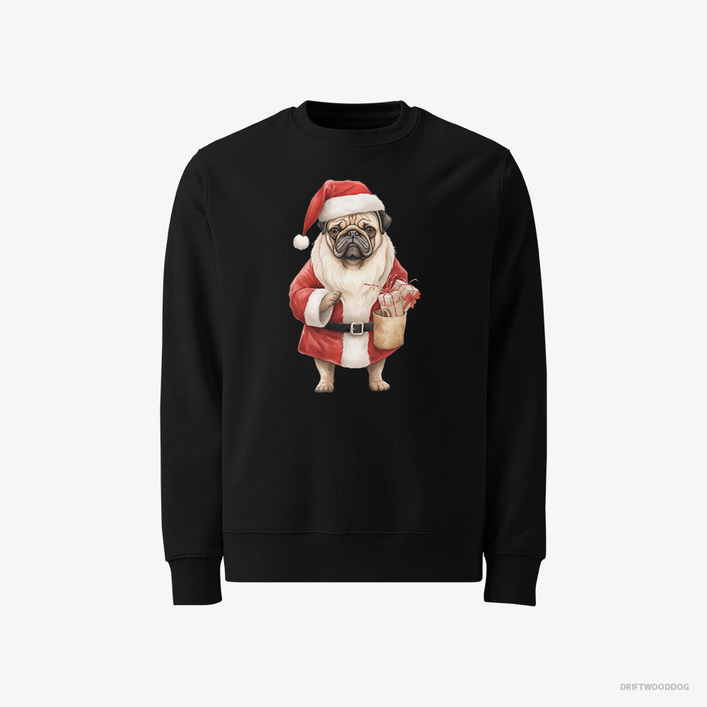 Pug Sweatshirt – Men Black Sweatshirt Classic – Dressed as Santa (on White Background)