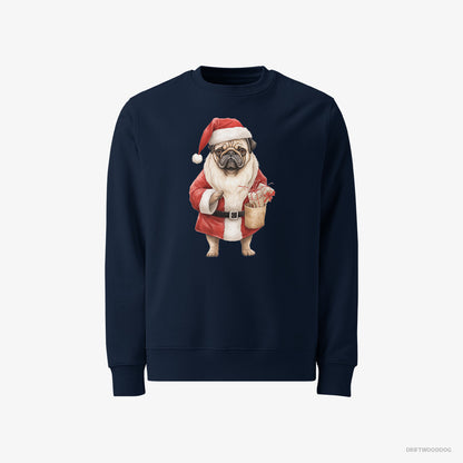 Pug Sweatshirt – Men Navy Sweatshirt Classic – Dressed as Santa (on White Background)