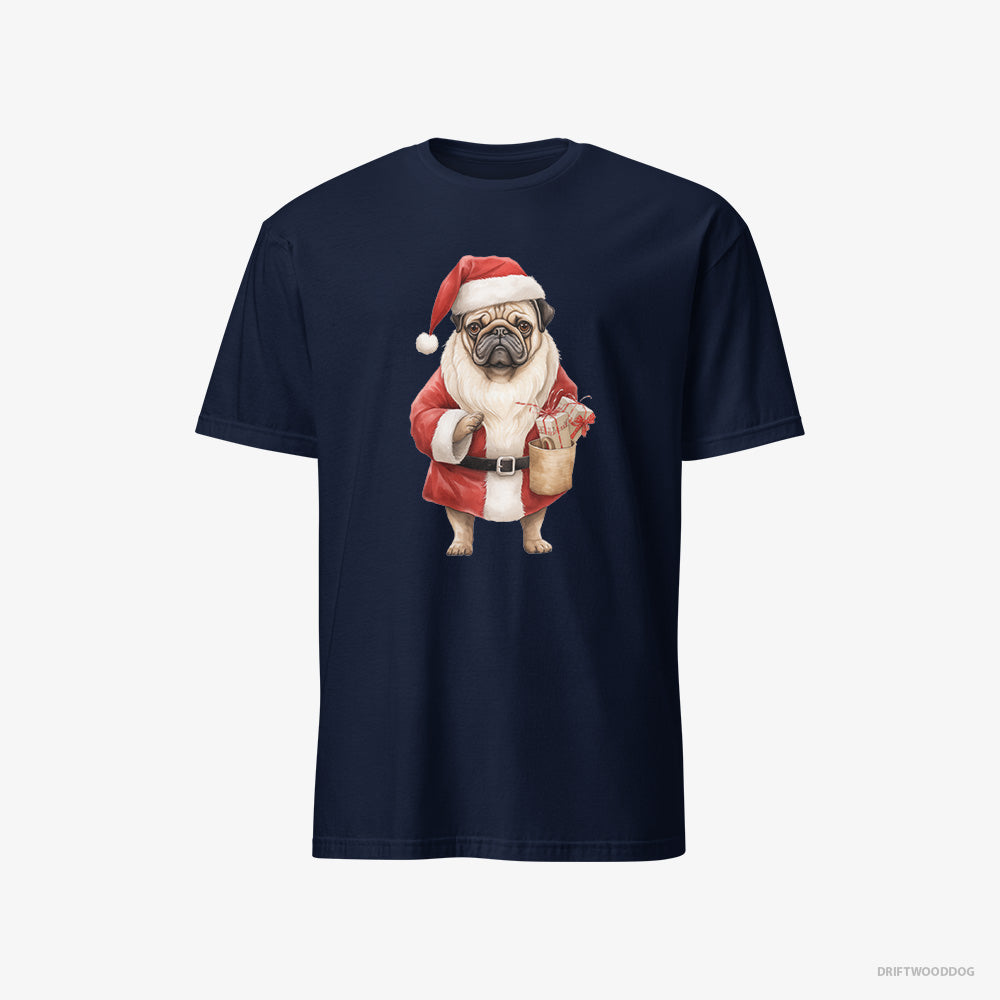 Pug T-Shirt – Men Navy T-Shirt Classic – Dressed as Santa (on White Background)