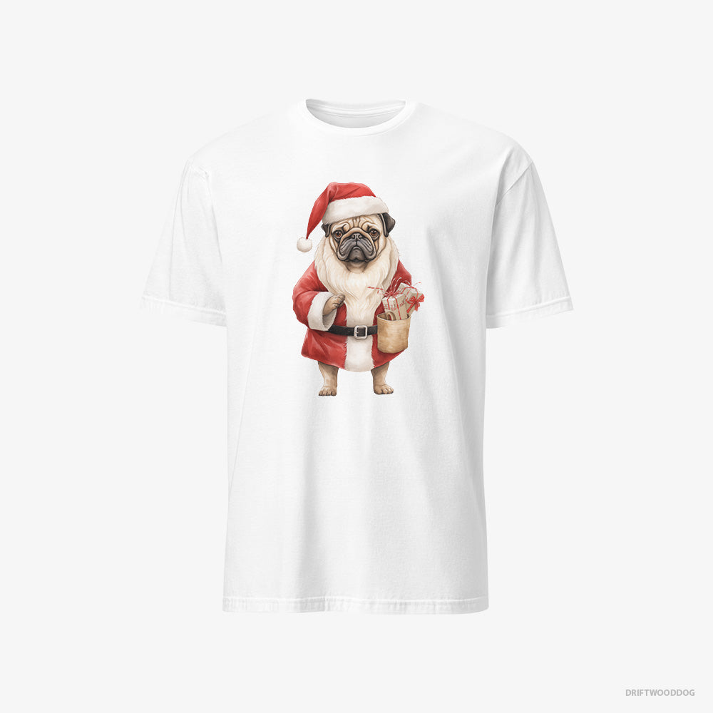 Pug T-Shirt – Men White T-Shirt Classic – Dressed as Santa (on White Background)