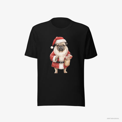 Pug T-Shirt – Men Black T-Shirt Eco-Friendly – Dressed as Santa (on White Background)