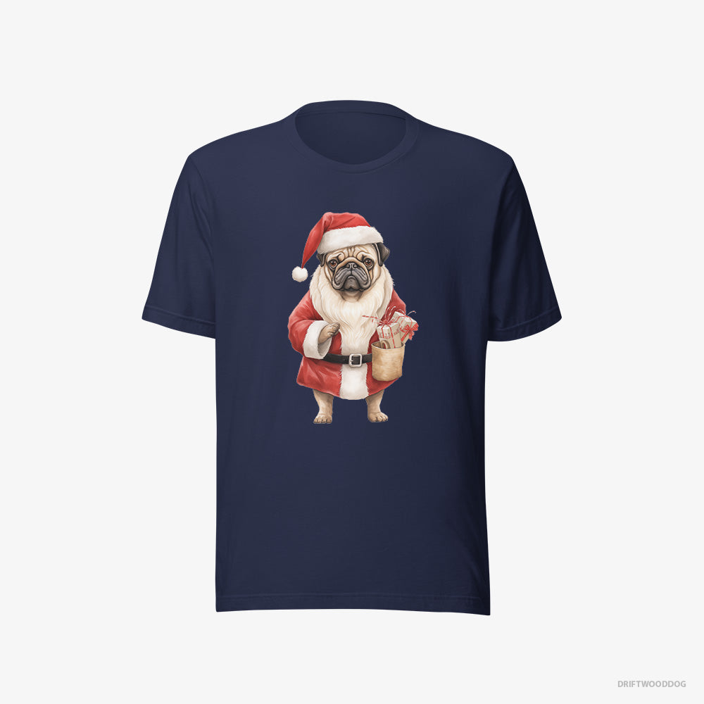 Pug T-Shirt – Men Navy T-Shirt Eco-Friendly – Dressed as Santa (on White Background)