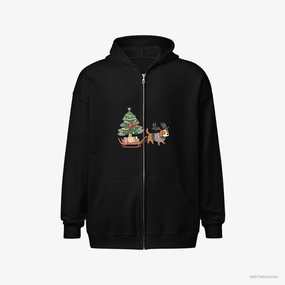 Beagle Dragging a Tree on a Sled Black Hoodie