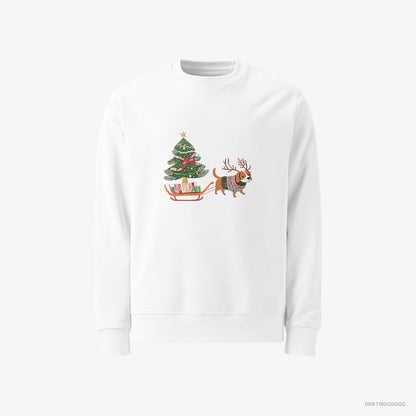 Beagle Dragging a Tree on a Sled White Sweatshirt