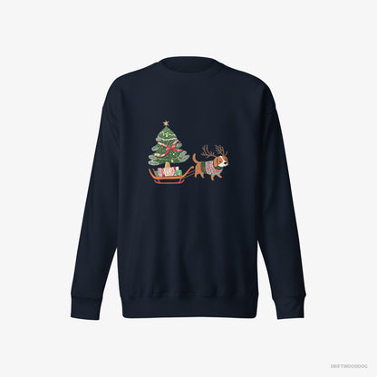 Beagle Dragging a Tree on a Sled Navy Sweatshirt