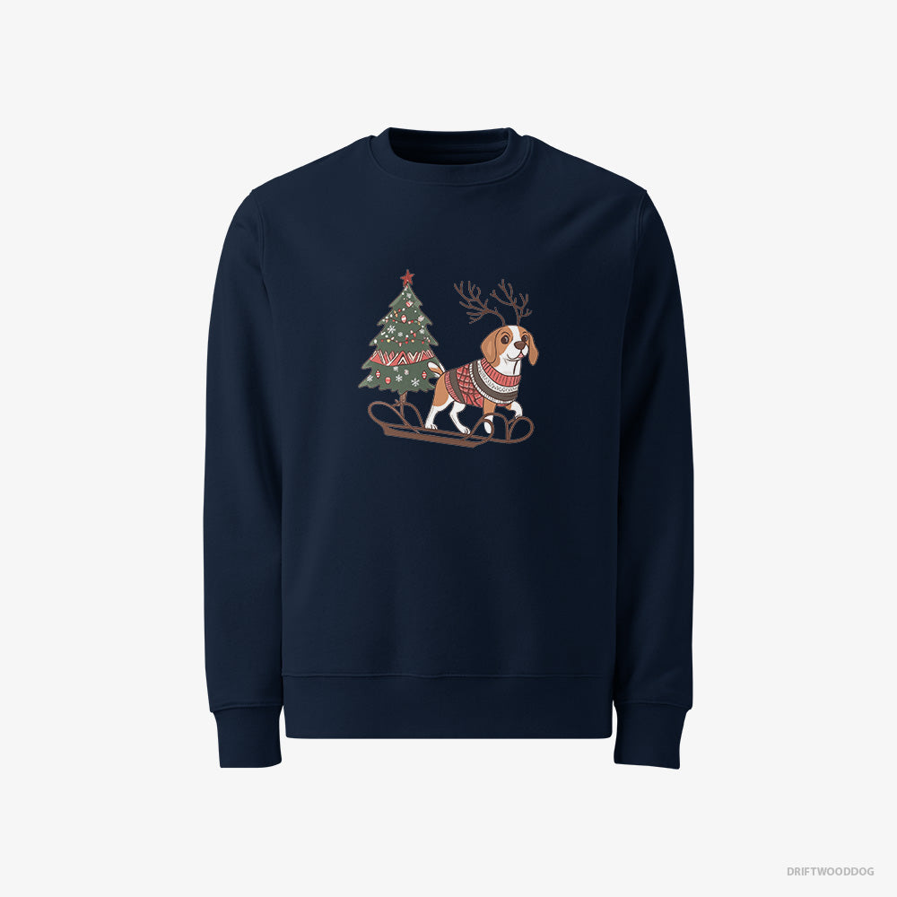 Beagle Pulling a Festive Tree on a Sled – Men's Sweatshirt Navy – Classic