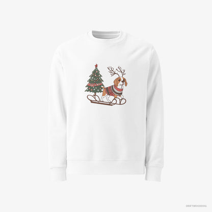 Beagle Pulling a Festive Tree on a Sled White Sweatshirt