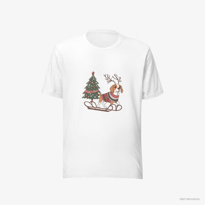 Beagle Pulling a Festive Tree on a Sled White T-Shirt