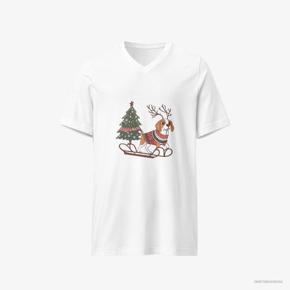 Beagle Pulling a Festive Tree on a Sled White T-Shirt