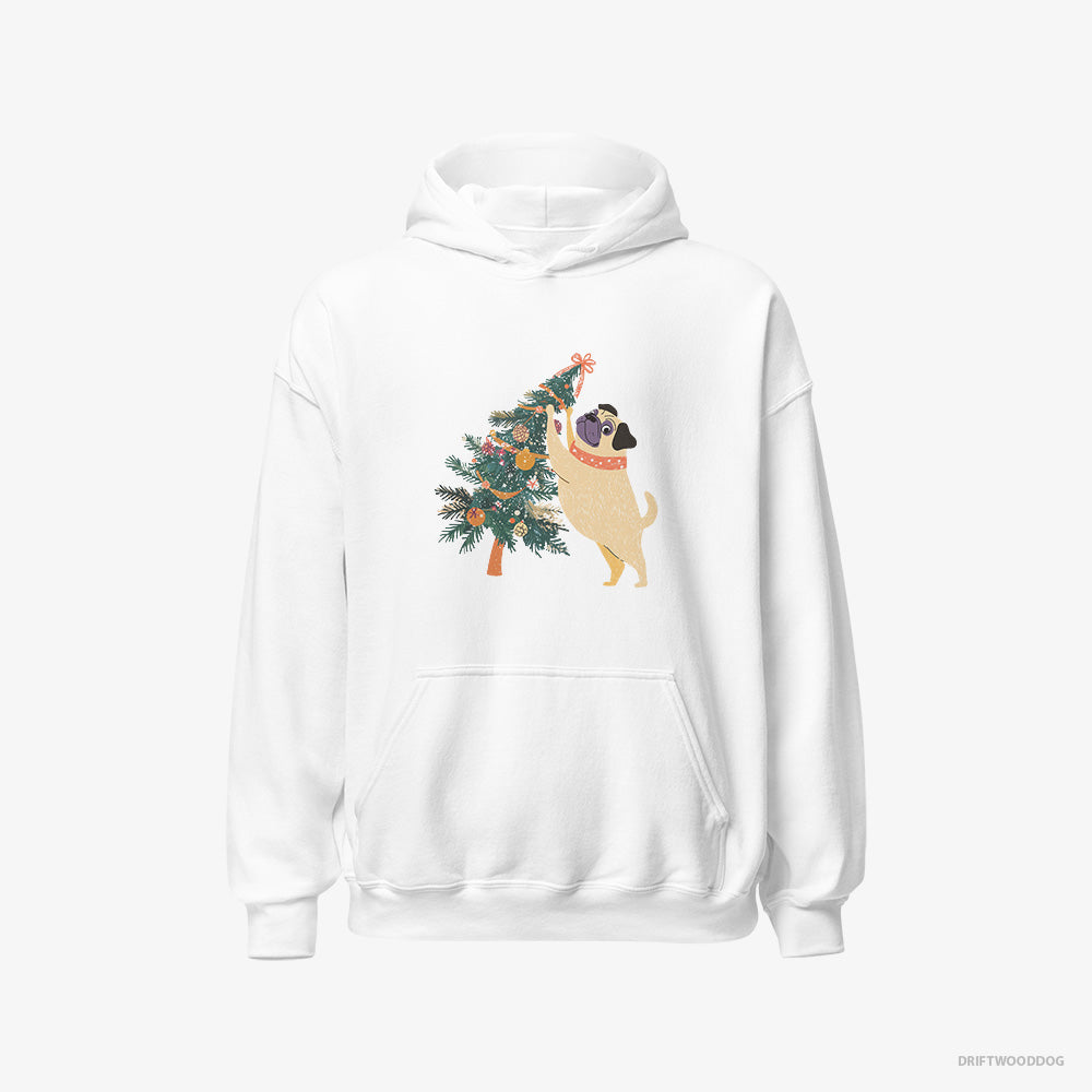 Pug Hoodie – Men White Hoodie Classic – Hanging Decorations on the Christmas Tree (on White Background)