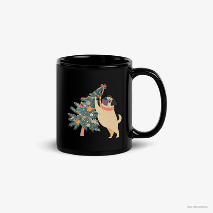 Pug Mug – Unisex Black Mug Classic – Hanging Decorations on the Christmas Tree (on White Background)