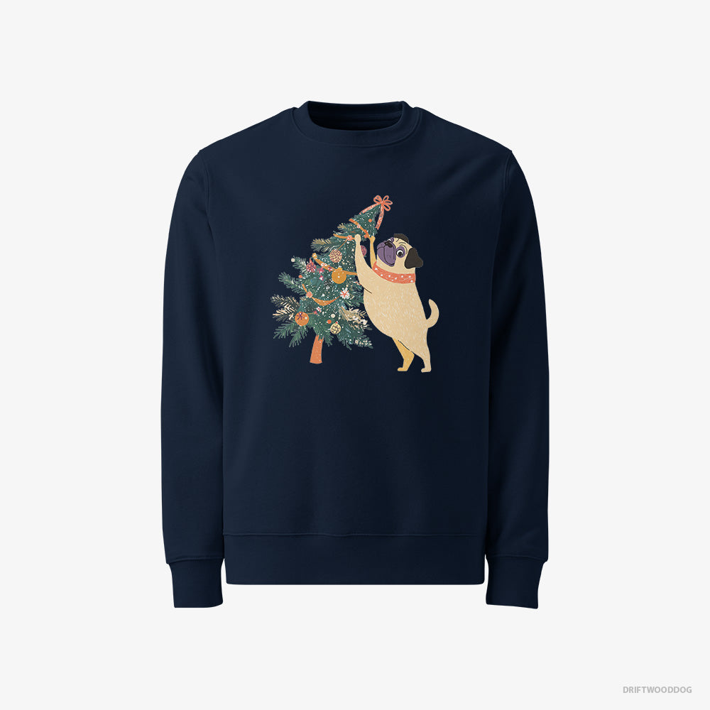 Pug Sweatshirt – Men Navy Sweatshirt Classic – Hanging Decorations on the Christmas Tree (on White Background)