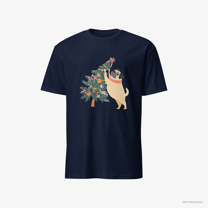 Pug Hanging Decorations on the Christmas Tree Navy T-Shirt