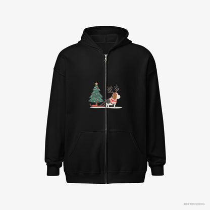 Basset Hound Dragging a Christmas Tree Black Hoodie