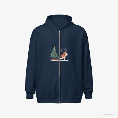 Basset Hound Dragging a Christmas Tree Navy Hoodie