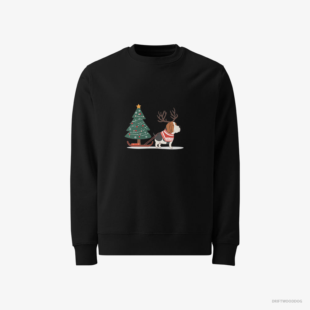 Basset Hound Dragging a Christmas Tree – Men's Sweatshirt Black – Classic