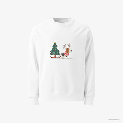 Basset Hound Dragging a Christmas Tree White Sweatshirt