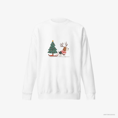 Basset Hound Dragging a Christmas Tree White Sweatshirt