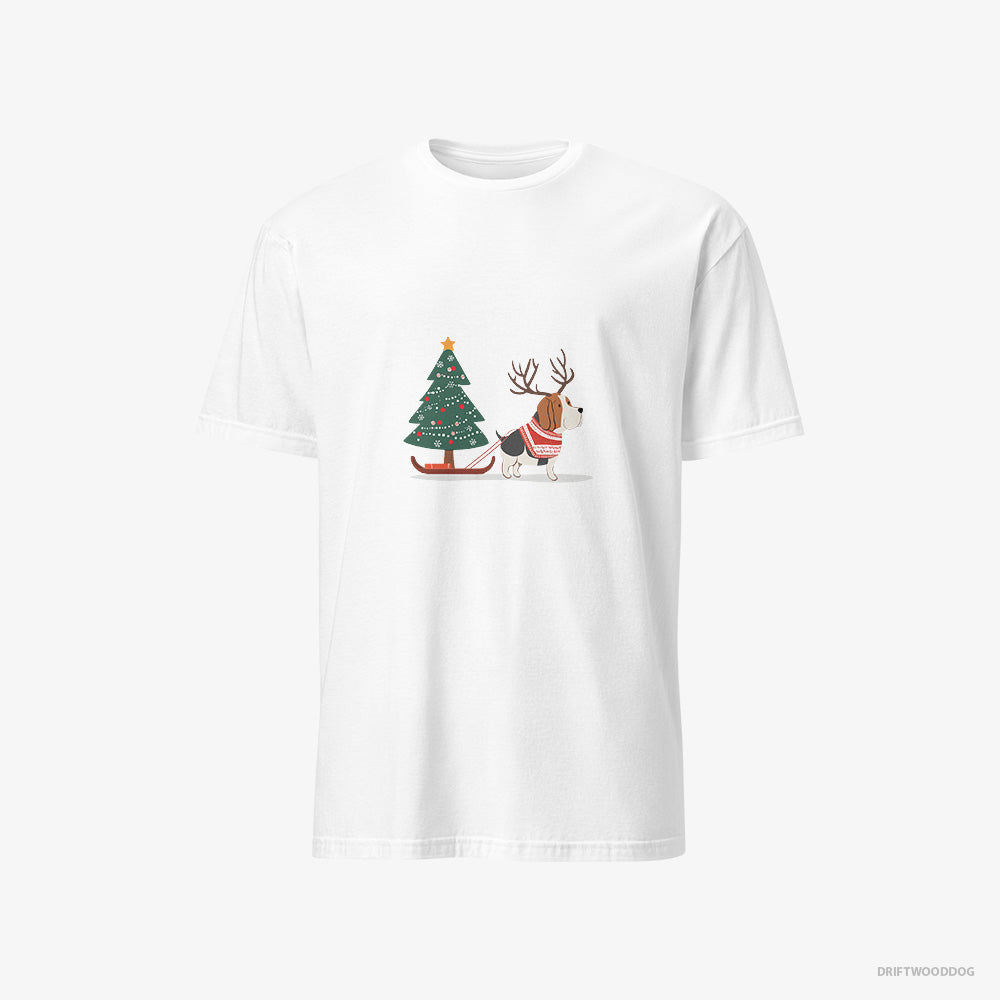 Basset Hound Dragging a Christmas Tree – Men's T-Shirt White – Classic