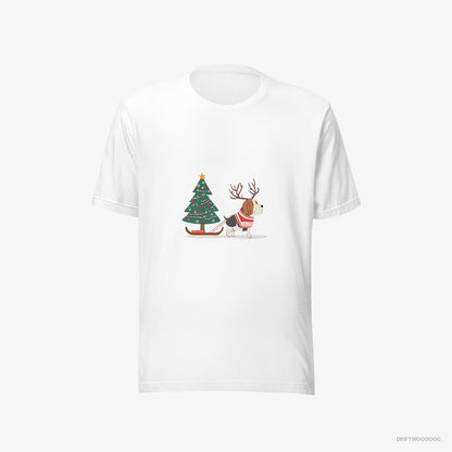 Basset Hound Dragging a Christmas Tree White T-Shirt