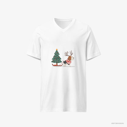 Basset Hound Dragging a Christmas Tree White T-Shirt