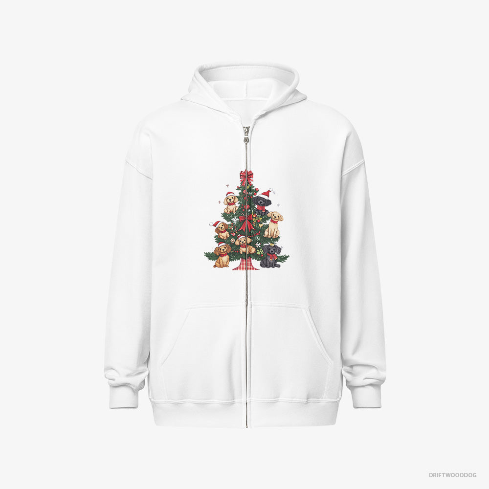 Poodle Puppies Climbing Christmas Tree Branches – Men's Hoodie White Full-Zip – Full-Zip