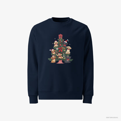 Poodle Puppies Climbing Christmas Tree Branches Navy Sweatshirt