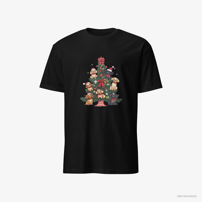 Poodle Puppies Climbing Christmas Tree Branches Black T-Shirt