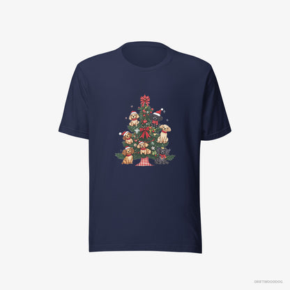 Poodle Puppies Climbing Christmas Tree Branches Navy T-Shirt