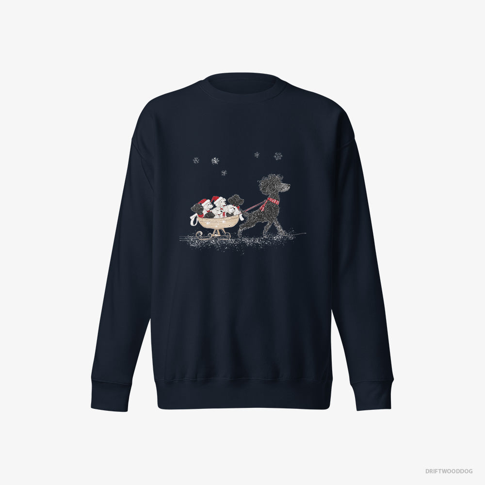 Black Poodle Enjoying a Sled Ride with Her Puppies – Men's Sweatshirt Navy Eco – Eco-Friendly