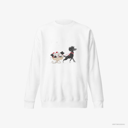 Poodle Enjoying a Sled Ride with Her Puppies White Sweatshirt