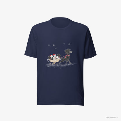 Poodle Enjoying a Sled Ride with Her Puppies Navy T-Shirt